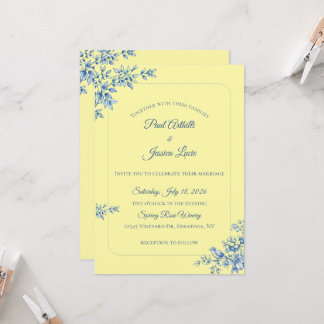 Blue and Yellow Floral Wedding Invitation