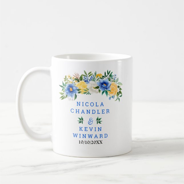 Blue and Yellow Floral Wedding Kaffeetasse (Links)