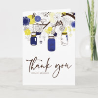 Blue and Yellow Mason Jars Wedding Dankeschön Card