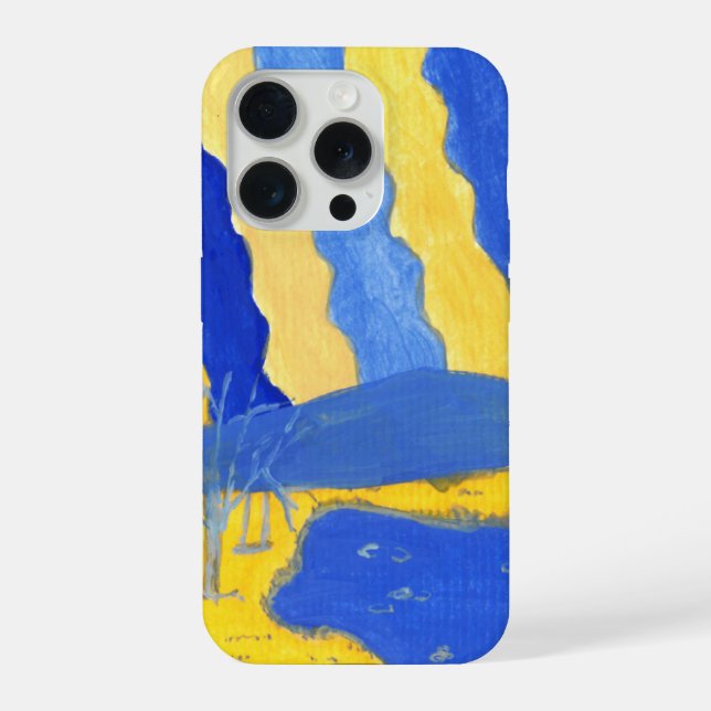 Blue and Yellow Minimalistic Landscape Phone Case iPhone 15 Pro Hülle (Rückseite)