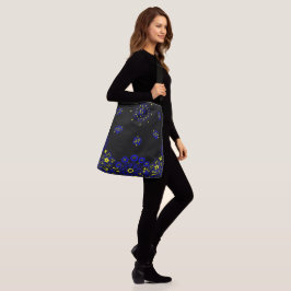 Blue and Yellow Paisley Bandanna Print Tragetaschen Mit Langen Trägern