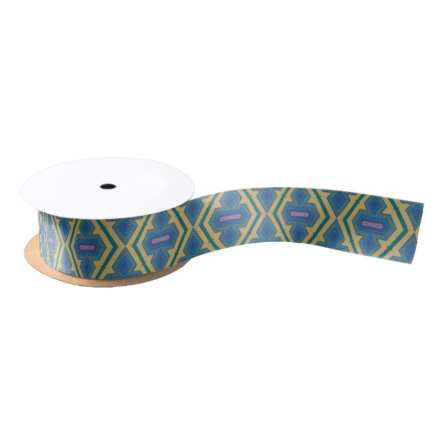 Blue and Yellow Pattern Satin Ribbon Satinband (Spule)