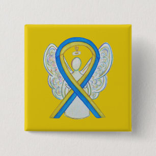 Blue and Yellow Ribbon Awareness Angel Custom Butt Button