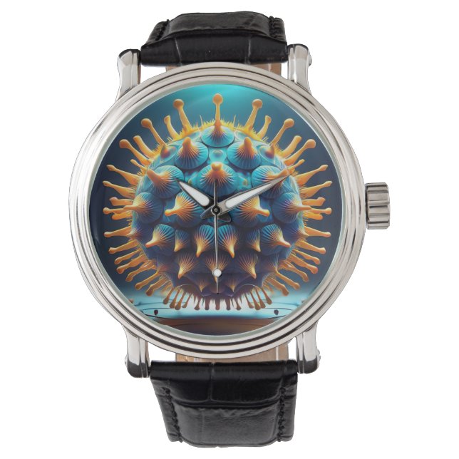 Blue And Yellow Spore Ball Armbanduhr (Vorderseite)