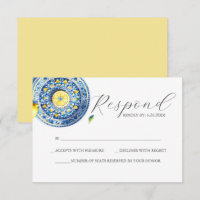 Blue and Yellow Wedding RSVP Card