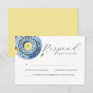 Blue and Yellow Wedding RSVP Card Karte