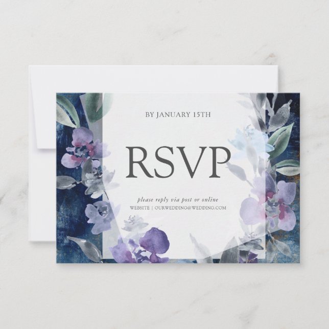 Blue Anemone Mitternacht, Hochzeitsrampe RSVP Karte (Vorderseite)