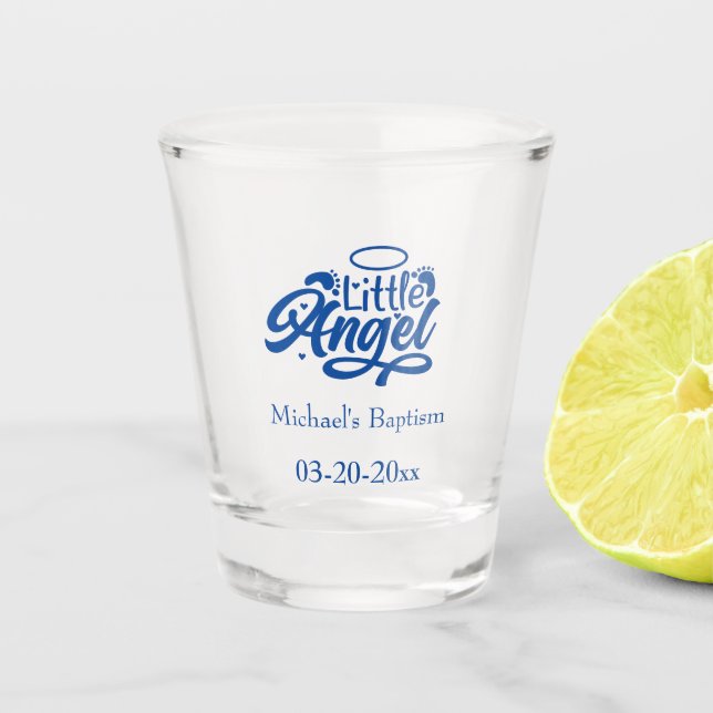 Blue Angel Feet Christening Personalisiert Votive Schnapsglas (Vorderseite)