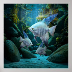 Blue Angelfish Underwater Aquarium Fisch Tank Love Poster