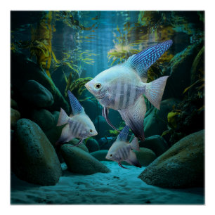 Blue Angelfish Underwater Aquarium Fisch Tank Love Poster