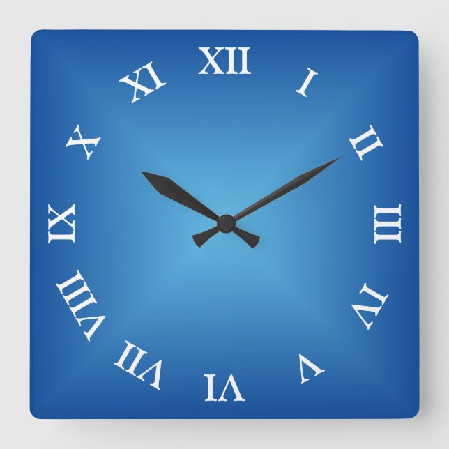 Blue Angular Ombre Arabisch oder Roman Numeral Quadratische Wanduhr (Vorderseite)