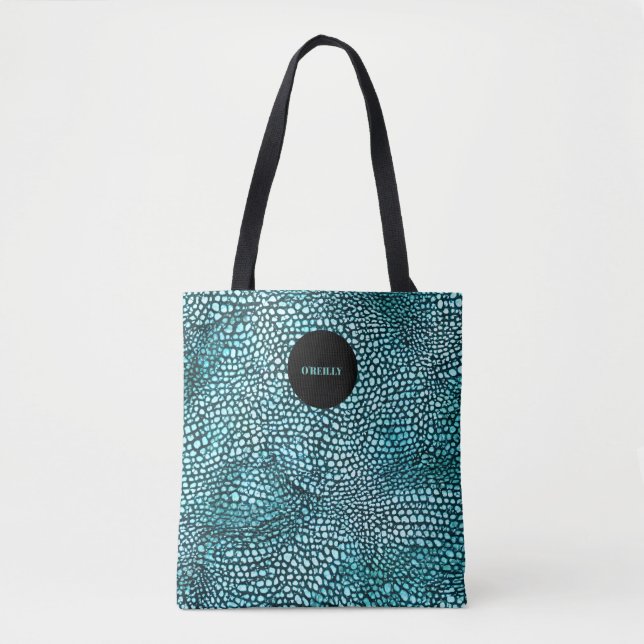 Blue Animal Print | Modernes Monogramm Tasche (Vorderseite)