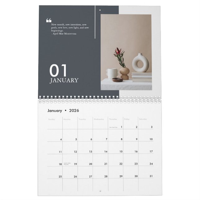Blue anpassbar modern minimalistisch 2025 Zitate Kalender (Jan 2026)
