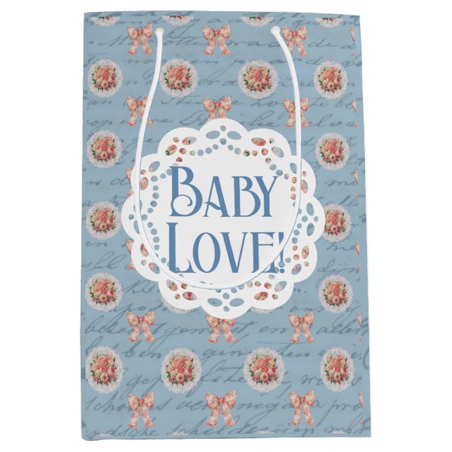 Blue Antique Personalisiert Baby Liebe Geschenktas Mittlere Geschenktüte (Vorderseite)