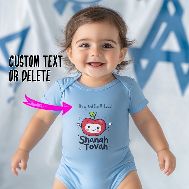 🍎 Blue Apple-Chef mit benutzerdefiniertem Text Baby Strampler (🍎Blue Apple Cheer with custom text Baby Bodysuit)