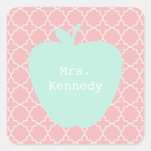 Blue Apple Coral Quatrefoil Teacher Quadratischer Aufkleber