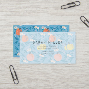 Blue Apple floral Muster Teacher Business Card Visitenkarte