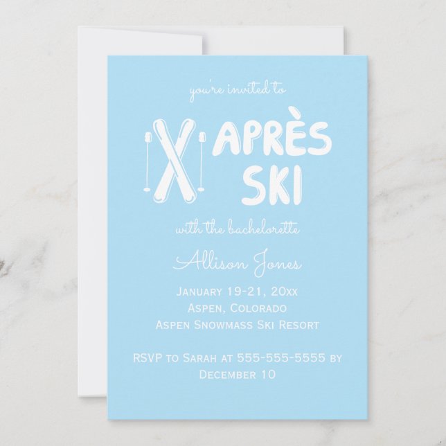Blue Apres Ski Bachelorette Party Invitation (Devant)