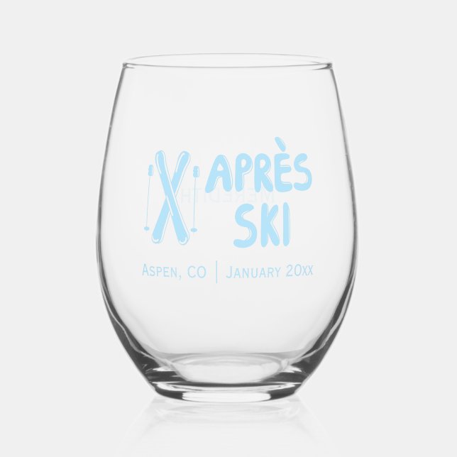 Blue Apres Ski Junggeselinnen-Abschied Weinglas Ohne Stiel (Vorderseite)