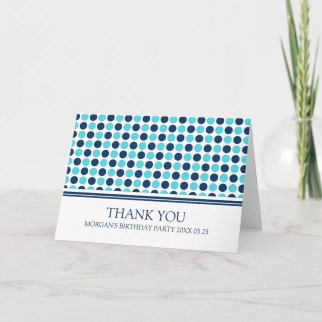 Blue Aqua Dots Carte de remerciements d'anniversai (Devant)