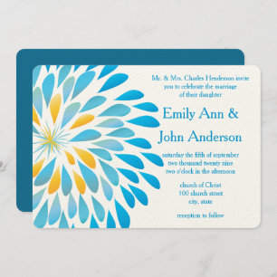 Blue Aqua Floral Chrysanthemum Invitations de mari
