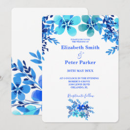 Blue & Aqua Floral Watercolor Hochzeit Einladung