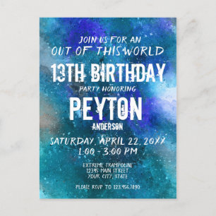 Blue Aqua Galaxy Aquarelle Invitation d'anniversai