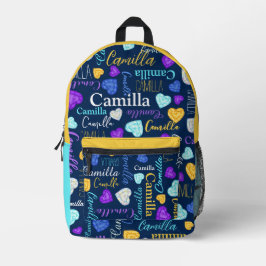 Blue aqua gelb Diamant individuelle Name überall Bedruckter Rucksack