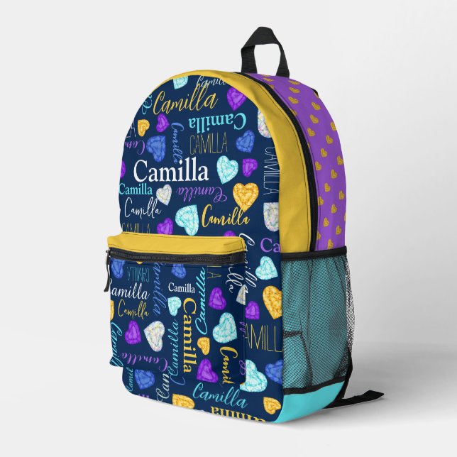 Blue aqua gelb Diamant individuelle Name überall Bedruckter Rucksack (Rückseitige Ecke Rechts)