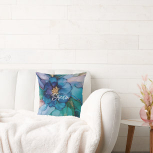 Blue Aqua Gold Floral Kissen