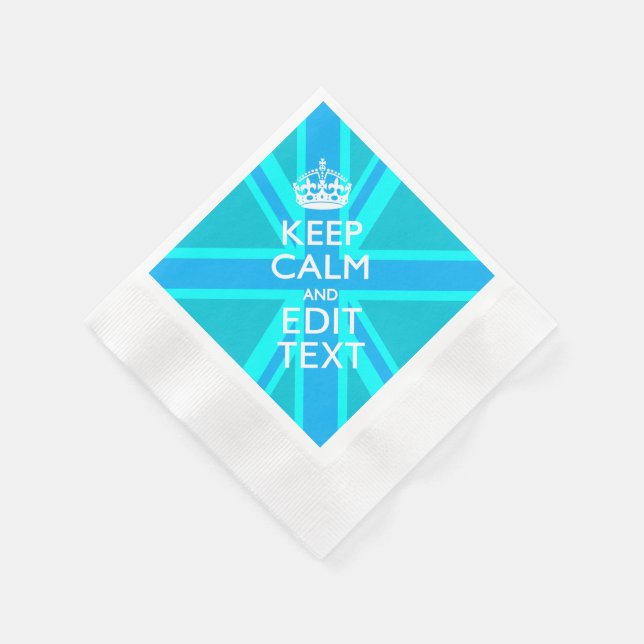 Blue Aqua Keep Calm And Your Text Union Jack Serviette (Ecke)