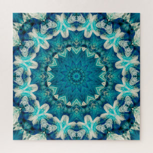Blue Aqua Mandala Rosette Retro Hippie