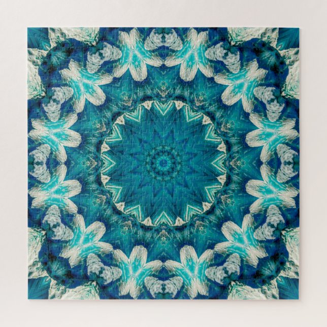 Blue Aqua Mandala Rosette Retro Hippie (Vertikal)