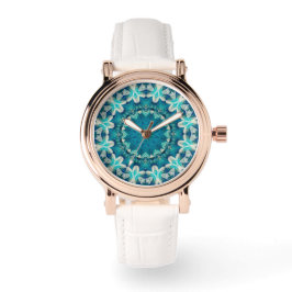 Blue Aqua Mandala Rosette Retro Hippie Armbanduhr