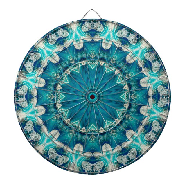 Blue Aqua Mandala Rosette Retro Hippie Dartscheibe (vorne)