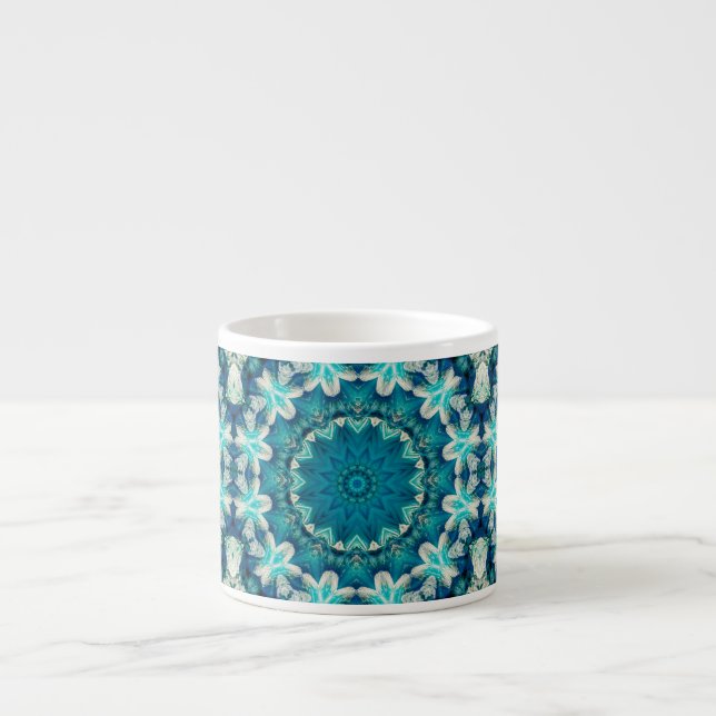 Blue Aqua Mandala Rosette Retro Hippie Espressotasse (Vorderseite)