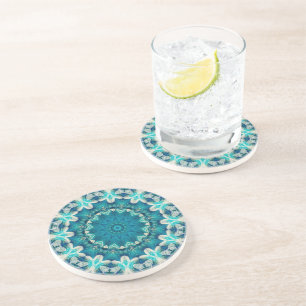 Blue Aqua Mandala Rosette Retro Hippie Getränkeuntersetzer