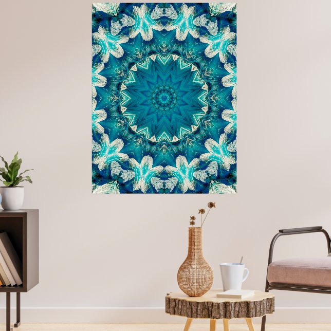 Blue Aqua Mandala Rosette Retro Hippie Poster (Wohnzimmer 3)