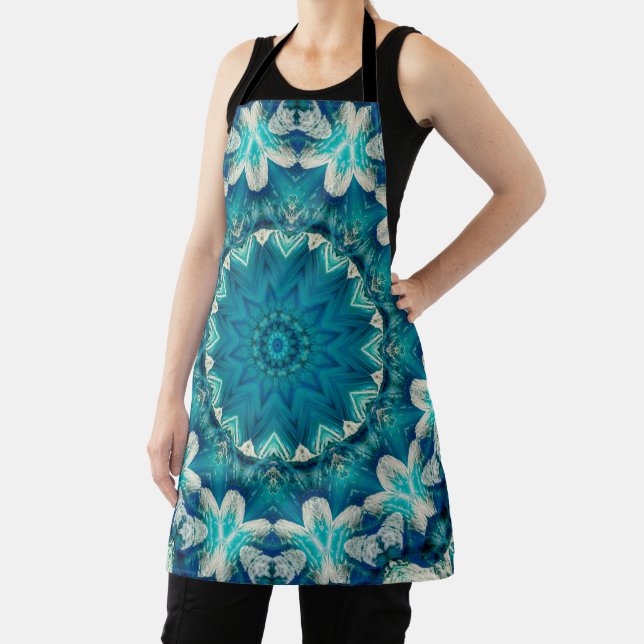 Blue Aqua Mandala Rosette Retro Hippie Schürze (InSitu)