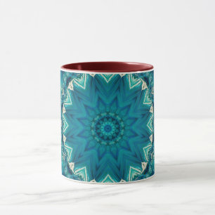 Blue Aqua Mandala Rosette Retro Hippie Tasse