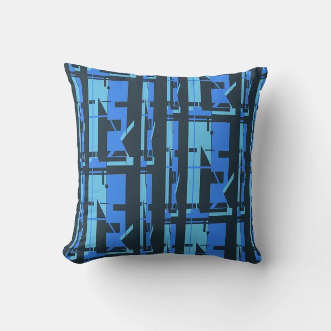 Blue Aqua Navy Südwest Look Tribal Art Mosaik Kissen (Vorderseite)
