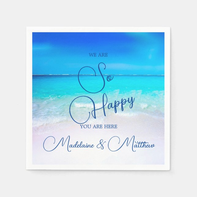 Blue Aqua Ocean Coastal Beach Hochzeitsfeier Verlo Serviette (Vorderseite)