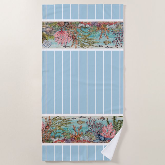 Blue Aqua Ocean Lobster Beachy Strandtuch (Vorderseite)