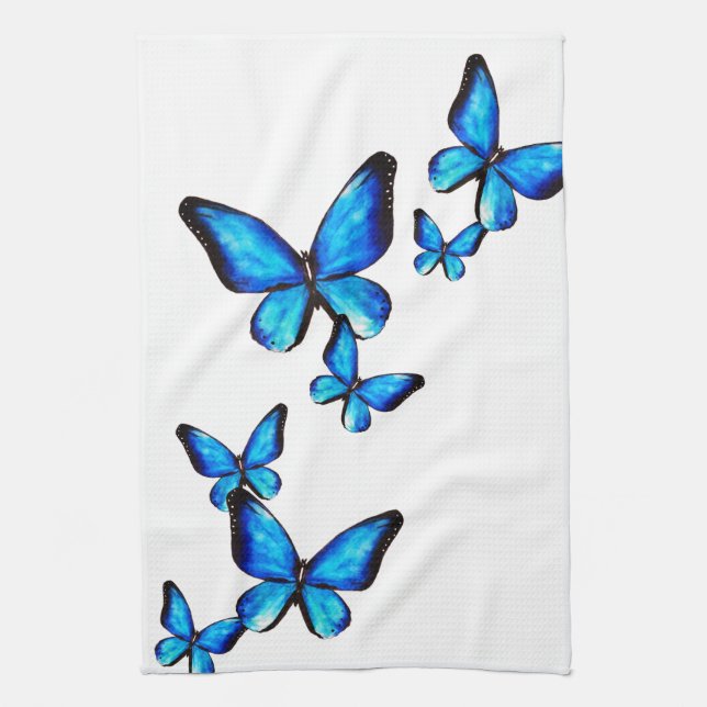 Blue aqua papillon aquarelle Cuisine Serviettes (Vertical)