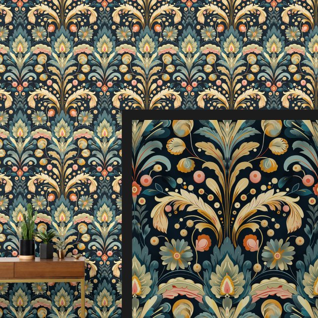 Blue Aqua Pink Yellow Art Nouveau Tapete (Von Creator hochgeladen)