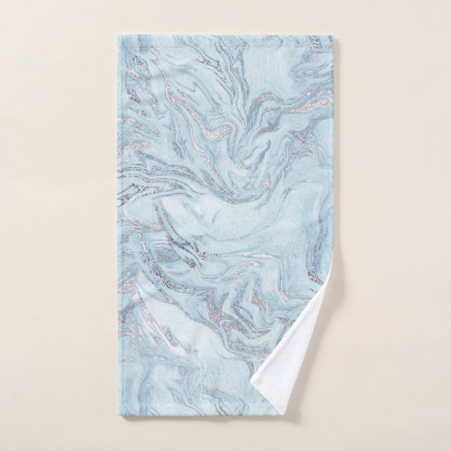 Blue Aqua Silver Marble Handtuch (Handtuch)