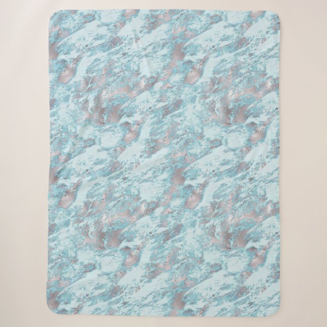 Blue Aqua Silver Marble Sherpadecke (Vorderseite)