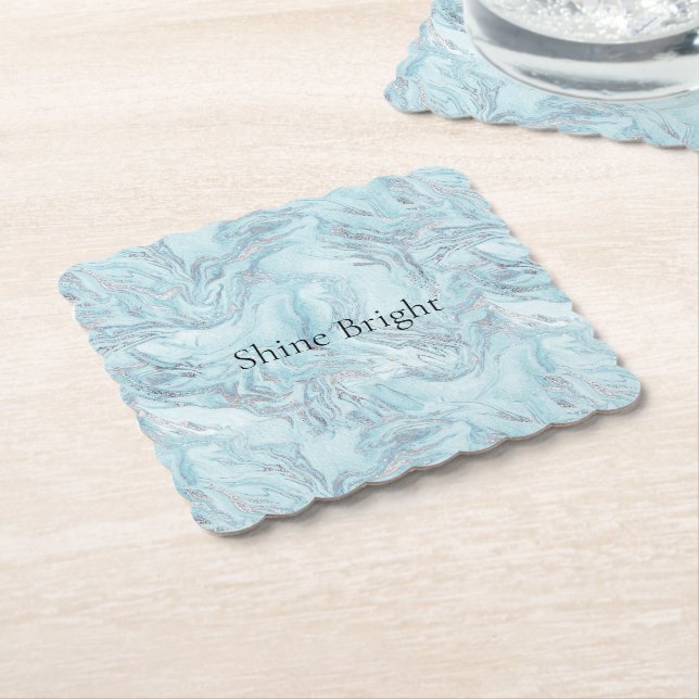 Blue Aqua Silver Marble Untersetzer (angewinkelt)
