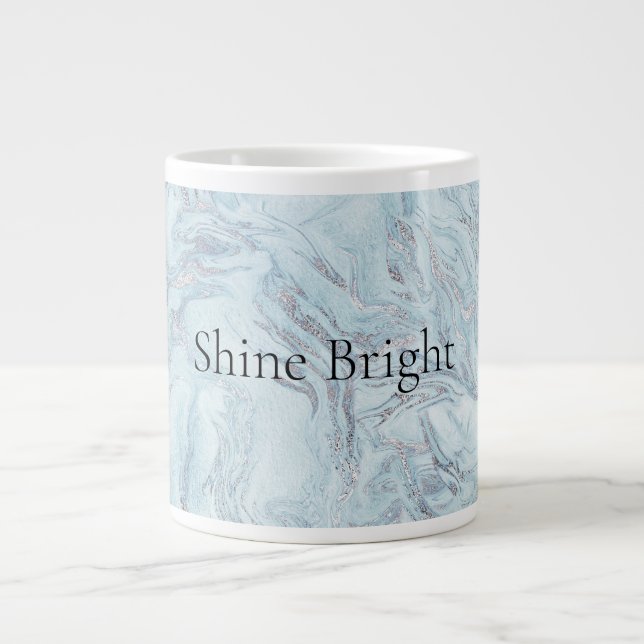Blue Aqua Silver Marble Wirbel Jumbo-Tasse (Vorderseite)