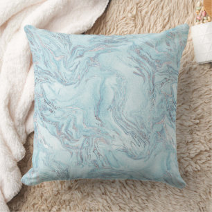 Blue Aqua Silver Marble Wirbel Kissen